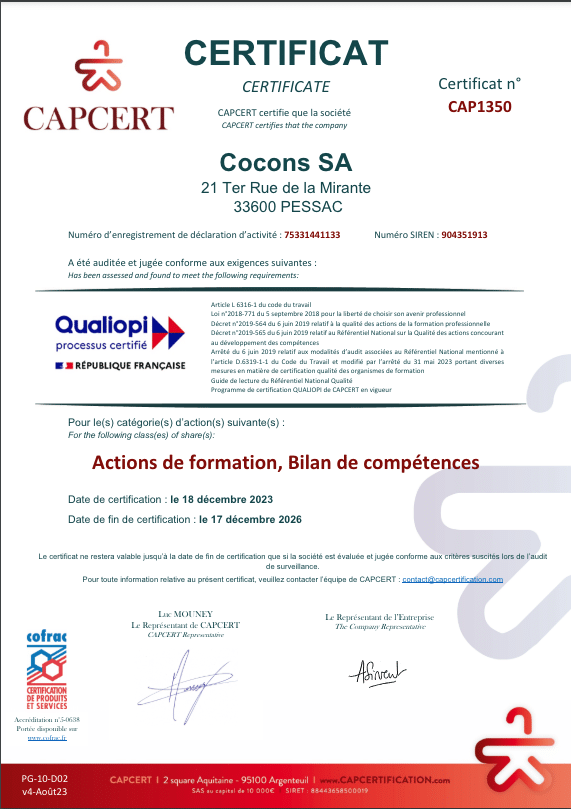 Certificat délivré par CAPCERT